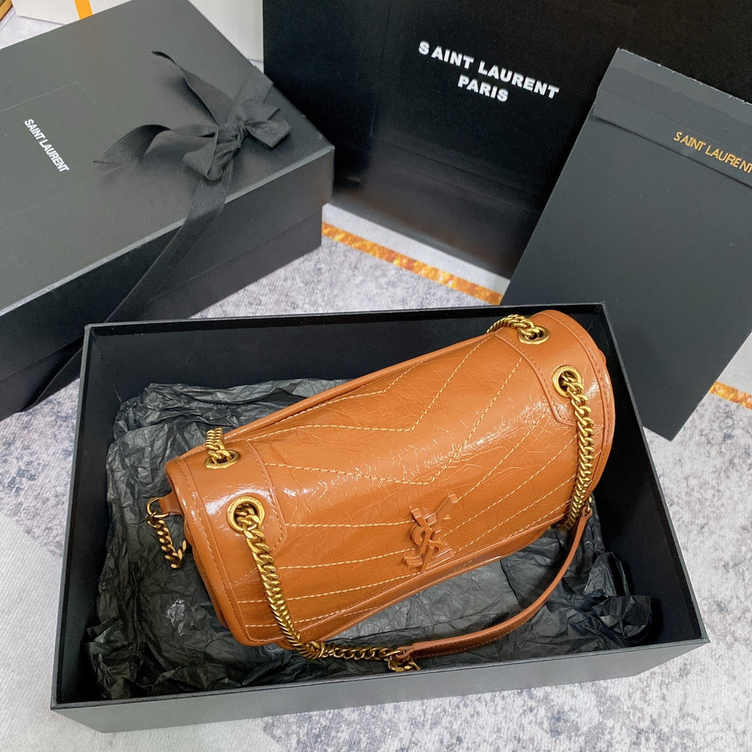 Y*L NIKI BABY IN VINTAGE LEATHER LIGHT CARAMEL 8.2 X 6 X 2.9 INCHES