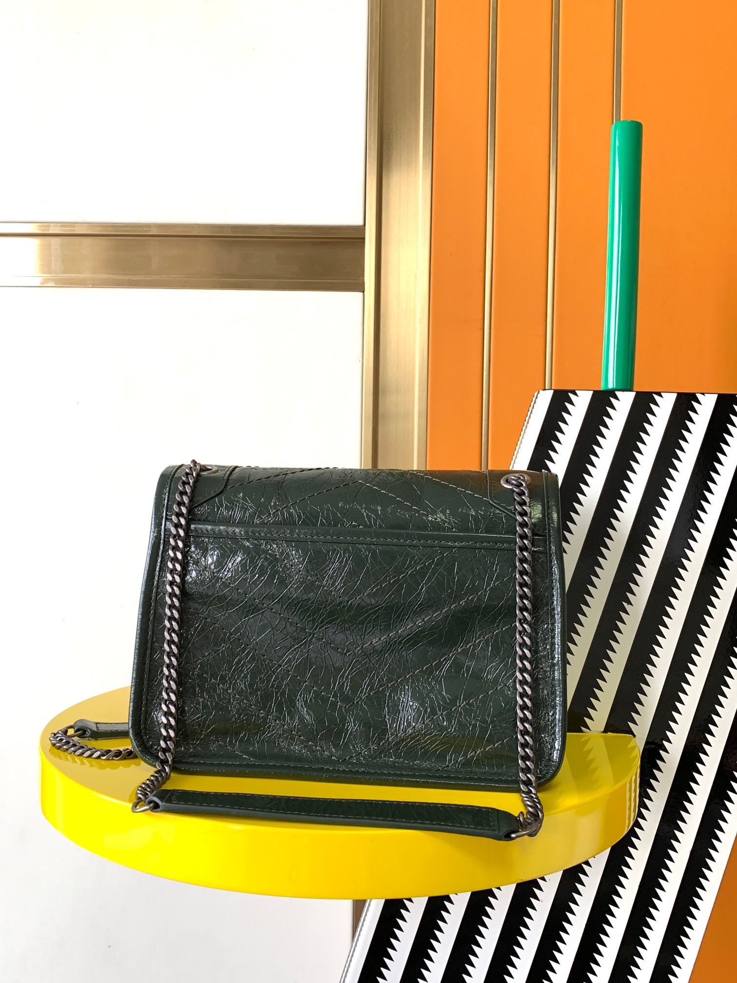 Y*L NIKI BABY IN VINTAGE LEATHER DARK GREEN 8.2 X 6 X 2.9 INCHES