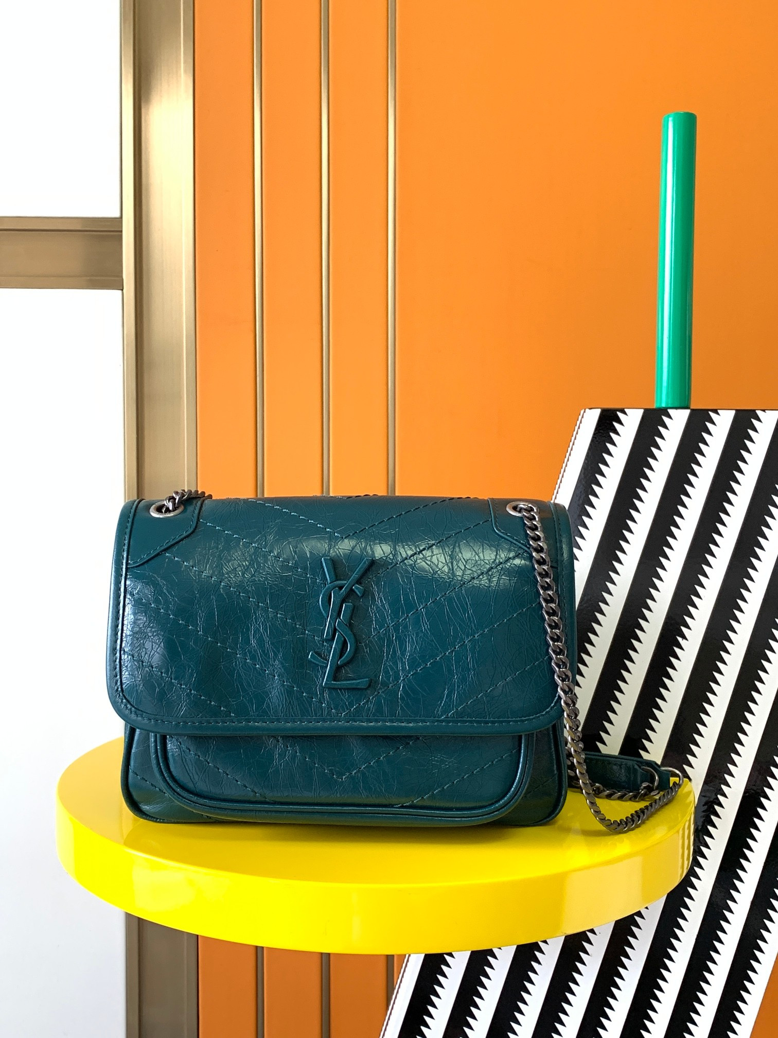 Y*L NIKI BABY IN VINTAGE LEATHER BLUE 8.2 X 6 X 2.9 INCHES