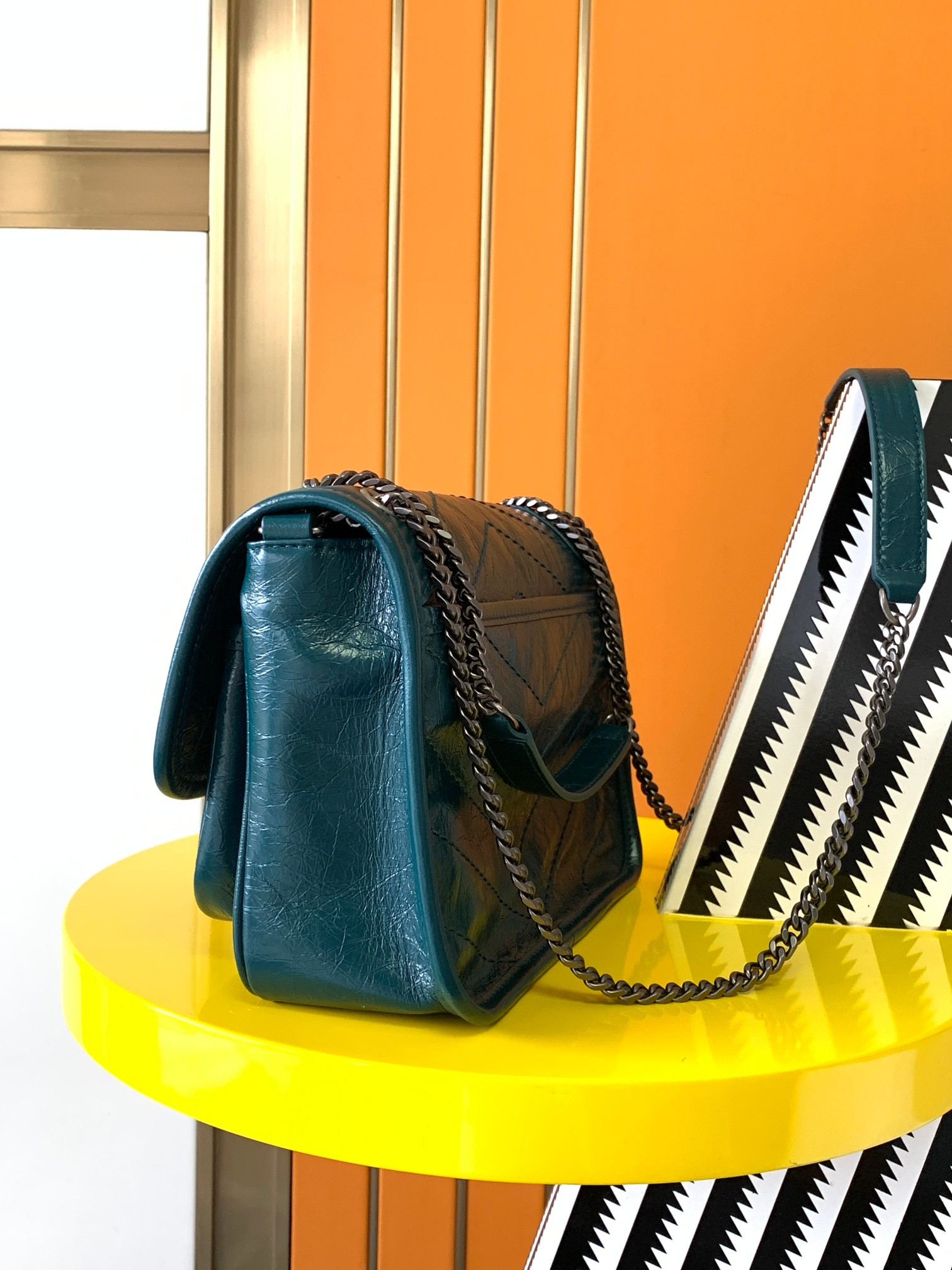 Y*L NIKI BABY IN VINTAGE LEATHER BLUE 8.2 X 6 X 2.9 INCHES