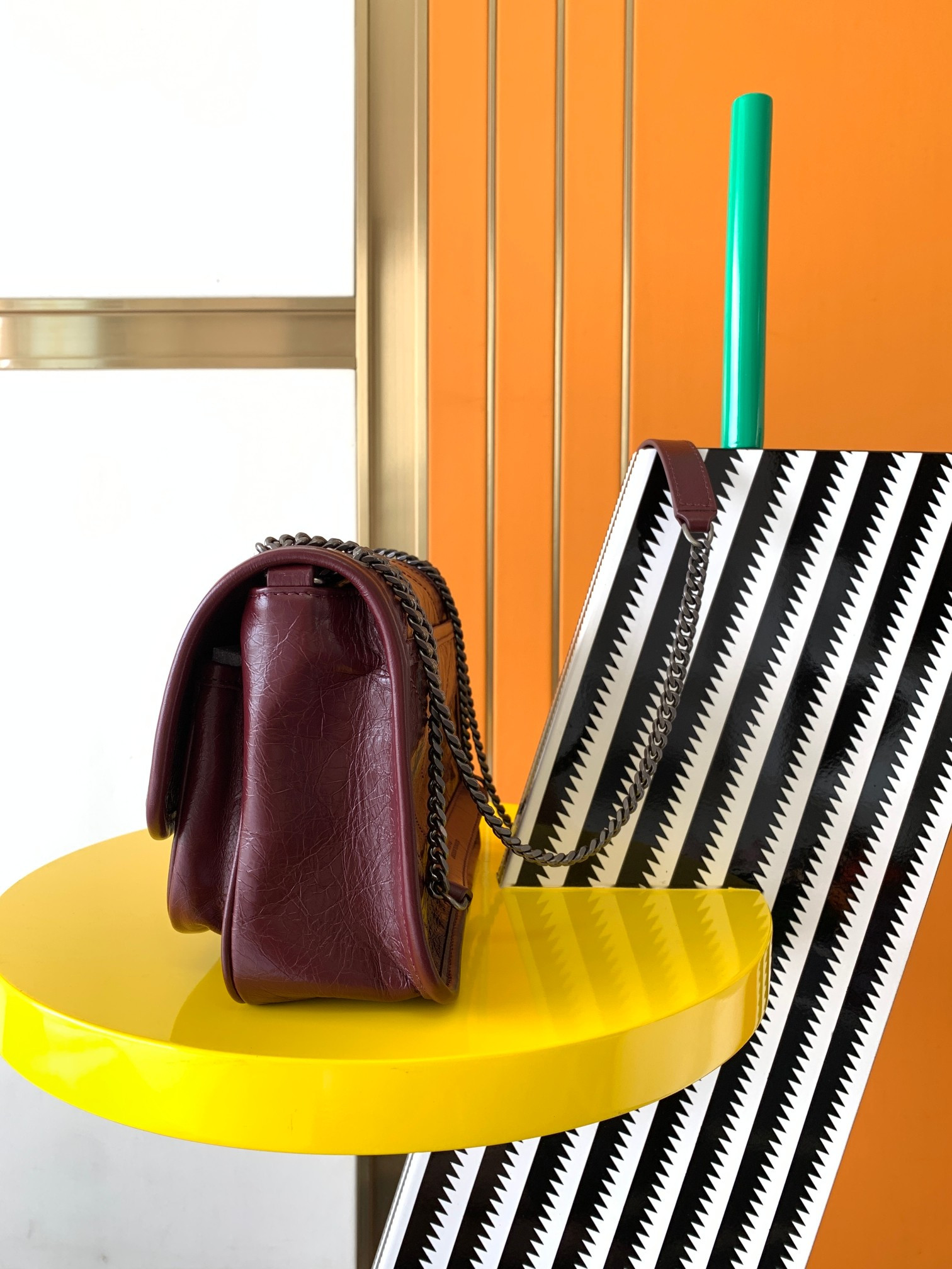 Y*L NIKI BABY IN VINTAGE LEATHER Claret 8.2 X 6 X 2.9 INCHES