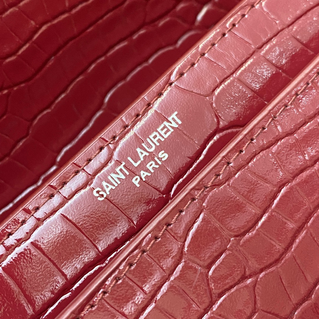 Y*L SUNSET MEDIUM IN CROCODILE-EMBOSSED LEATHER RED VELVET 8 X 6.2 X 2.5 INCHES