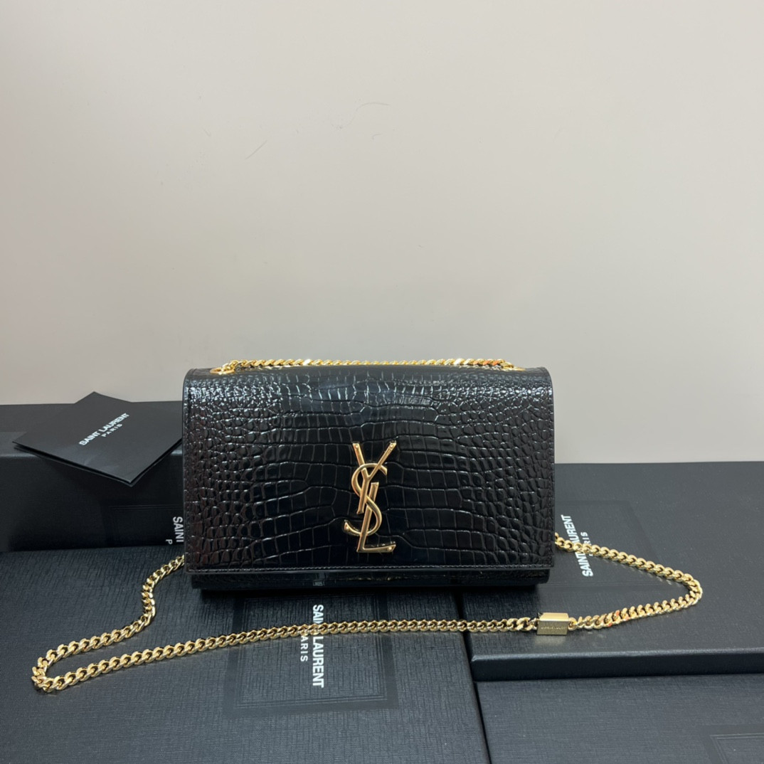 Y*L KATE MEDIUM IN CROCODILE-EMBOSSED LEATHER BLACK 9.4 X 5.7 X 2.1 INCHES