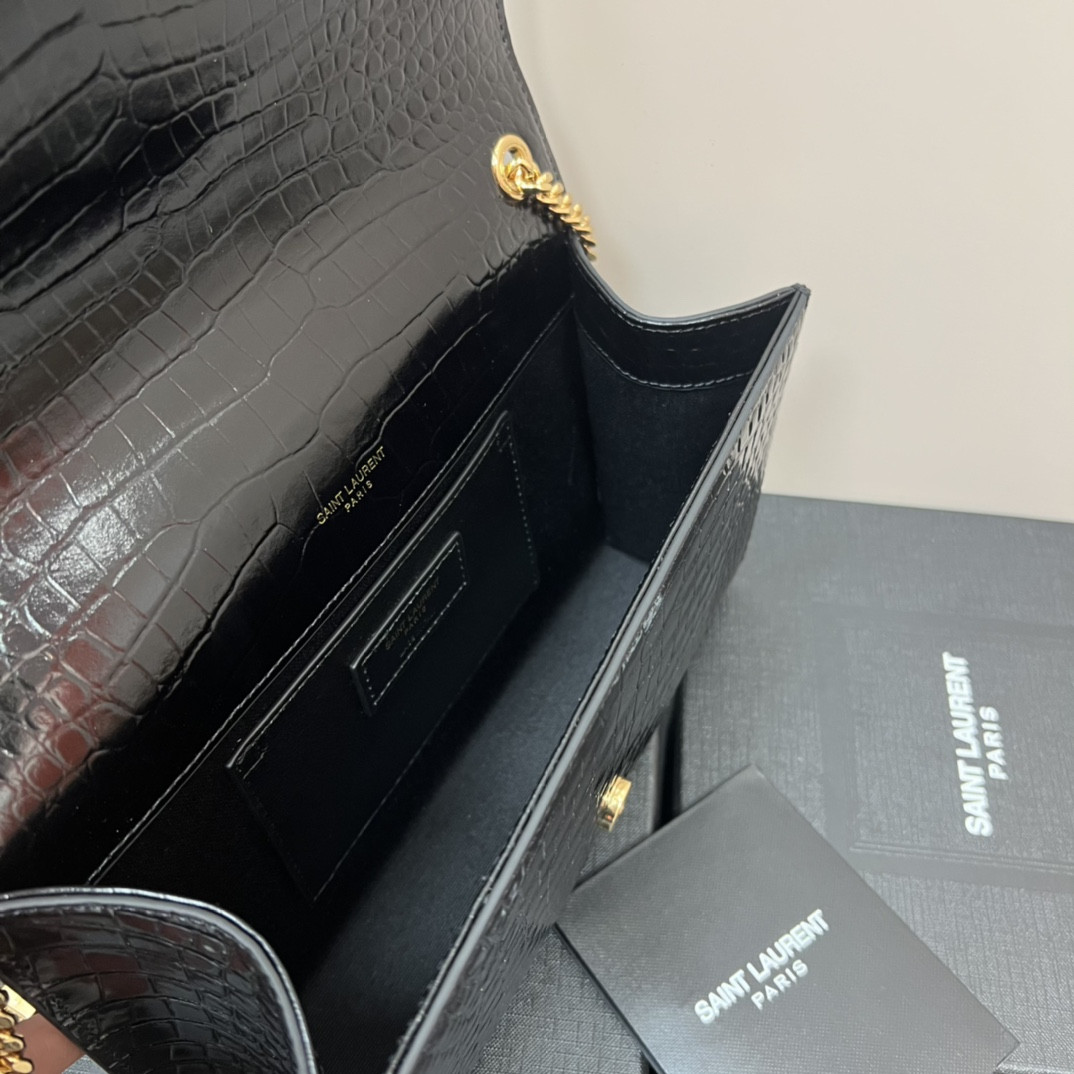 Y*L KATE MEDIUM IN CROCODILE-EMBOSSED LEATHER BLACK 9.4 X 5.7 X 2.1 INCHES