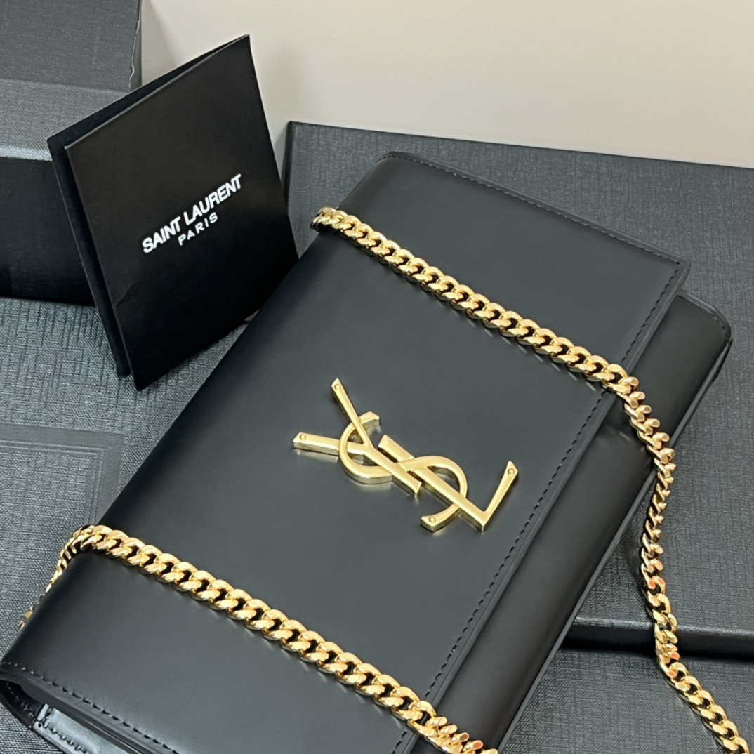 Y*L KATE MEDIUM IN SMOOTH LEATHER BLACK 9.4 X 5.7 X 2.1 INCHES