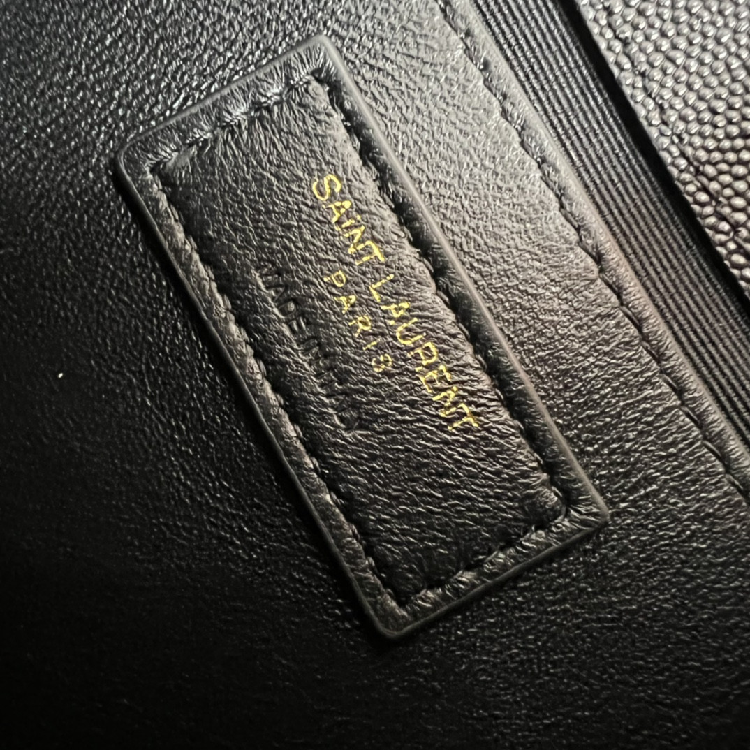 Y*L KATE MEDIUM IN GRAIN DE POUDRE EMBOSSED LEATHER BLACK GOLD 9.4 X 5.7 X 2.1 INCHES