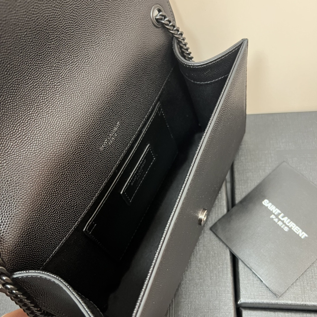 Y*L KATE MEDIUM IN GRAIN DE POUDRE EMBOSSED LEATHER ALL BLACK 9.4 X 5.7 X 2.1 INCHES