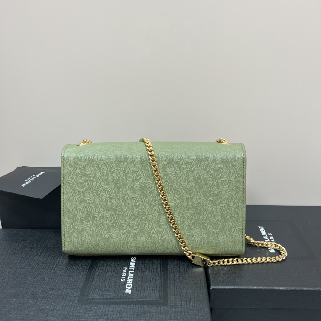 Y*L KATE MEDIUM IN GRAIN DE POUDRE EMBOSSED LEATHER GREEN 9.4 X 5.7 X 2.1 INCHES