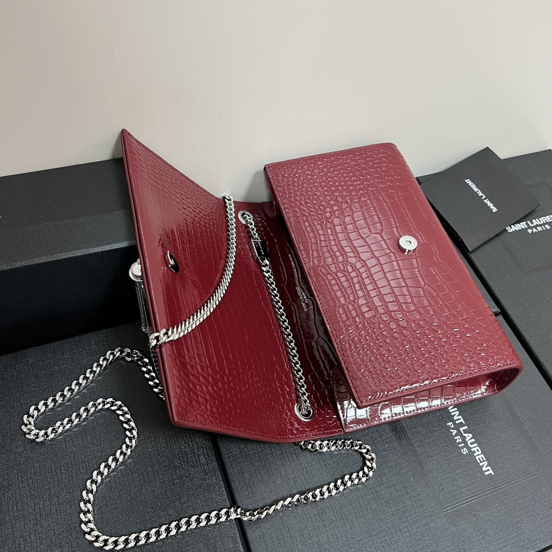 Y*L KATE MEDIUM TASSEL IN CROCODILE-EMBOSSED LEATHER RED 9.4 X 5.7 X 2.1 INCHES