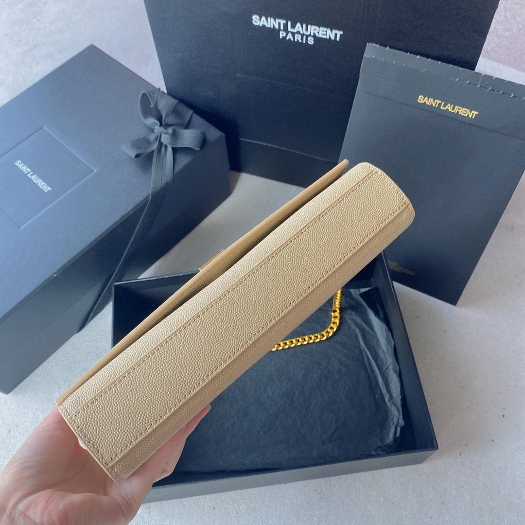 Y*L KATE MEDIUM IN GRAIN DE POUDRE EMBOSSED LEATHER DARK BEIGE 9.4 X 5.7 X 2.1 INCHES