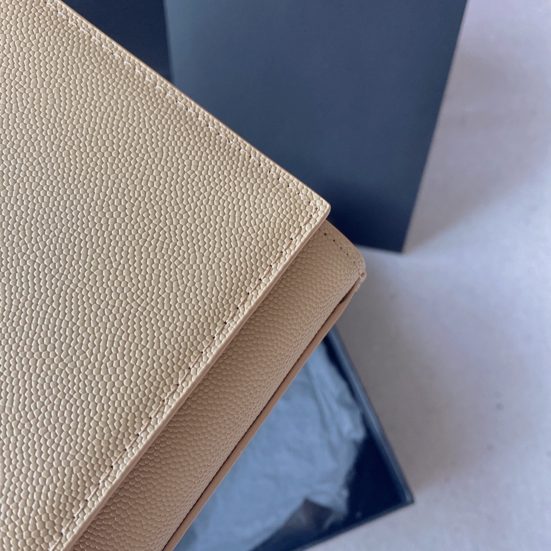 Y*L KATE MEDIUM IN GRAIN DE POUDRE EMBOSSED LEATHER DARK BEIGE 9.4 X 5.7 X 2.1 INCHES