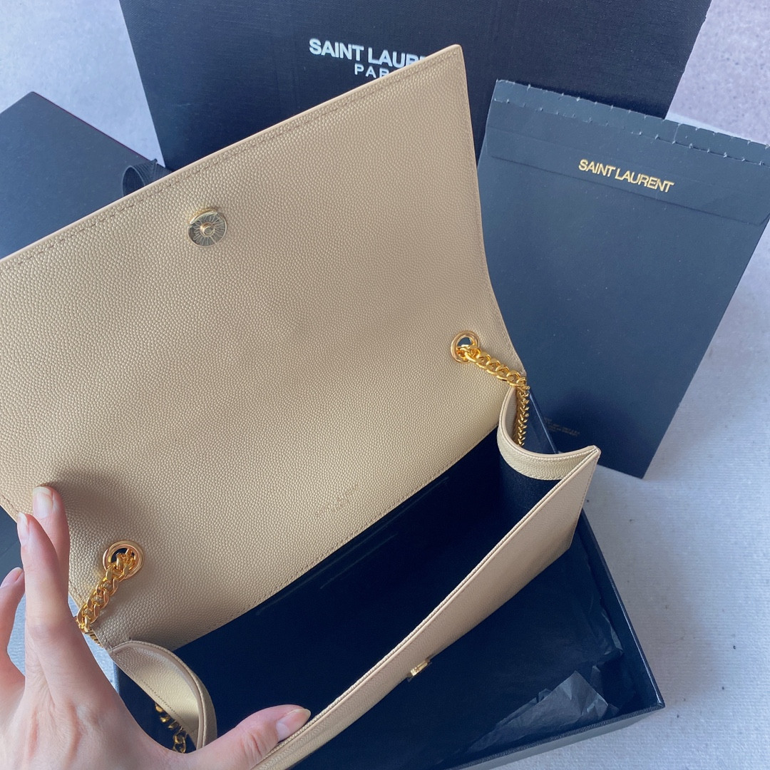 Y*L KATE MEDIUM IN GRAIN DE POUDRE EMBOSSED LEATHER DARK BEIGE 9.4 X 5.7 X 2.1 INCHES