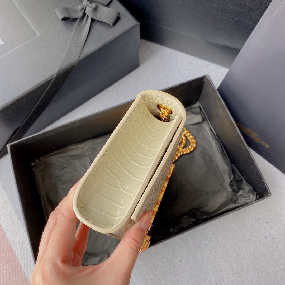 Y*L KATE MEDIUM TASSEL IN CROCODILE-EMBOSSED LEATHER WHITE 9.4 X 5.7 X 2.1 INCHES