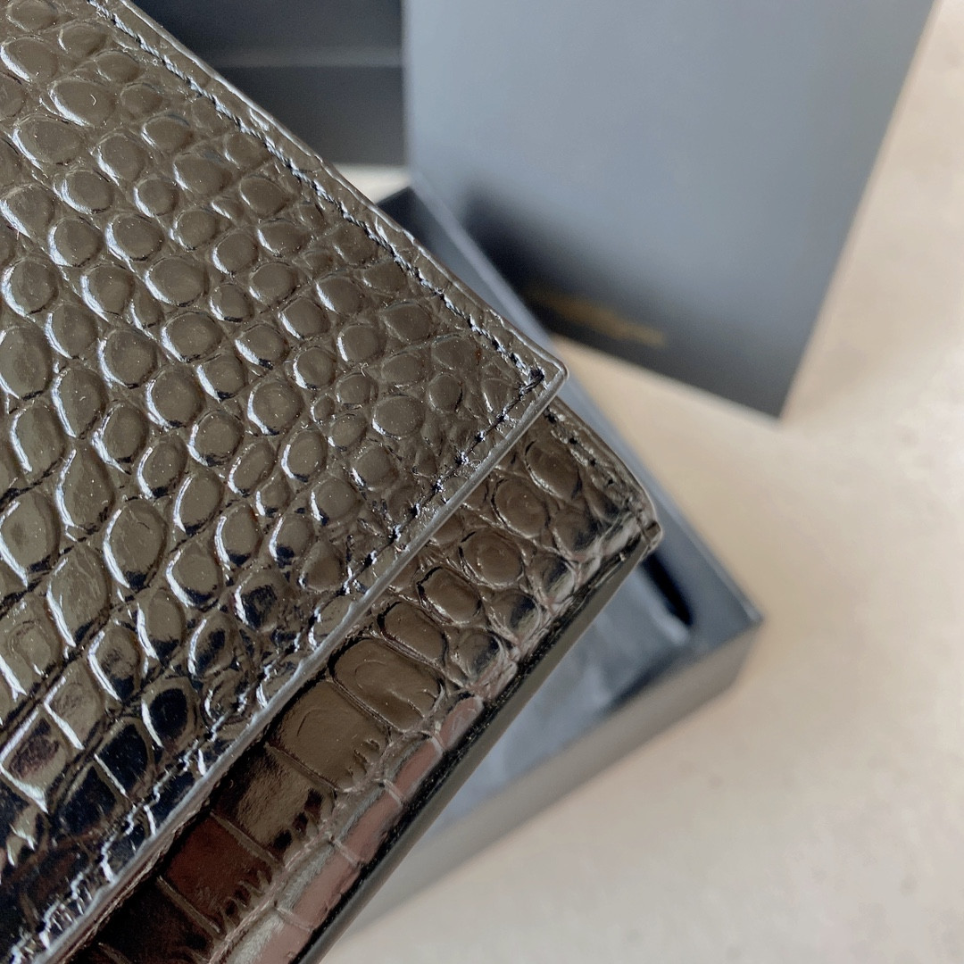 Y*L KATE MEDIUM TASSEL IN CROCODILE-EMBOSSED LEATHER BLACK 9.4 X 5.7 X 2.1 INCHES