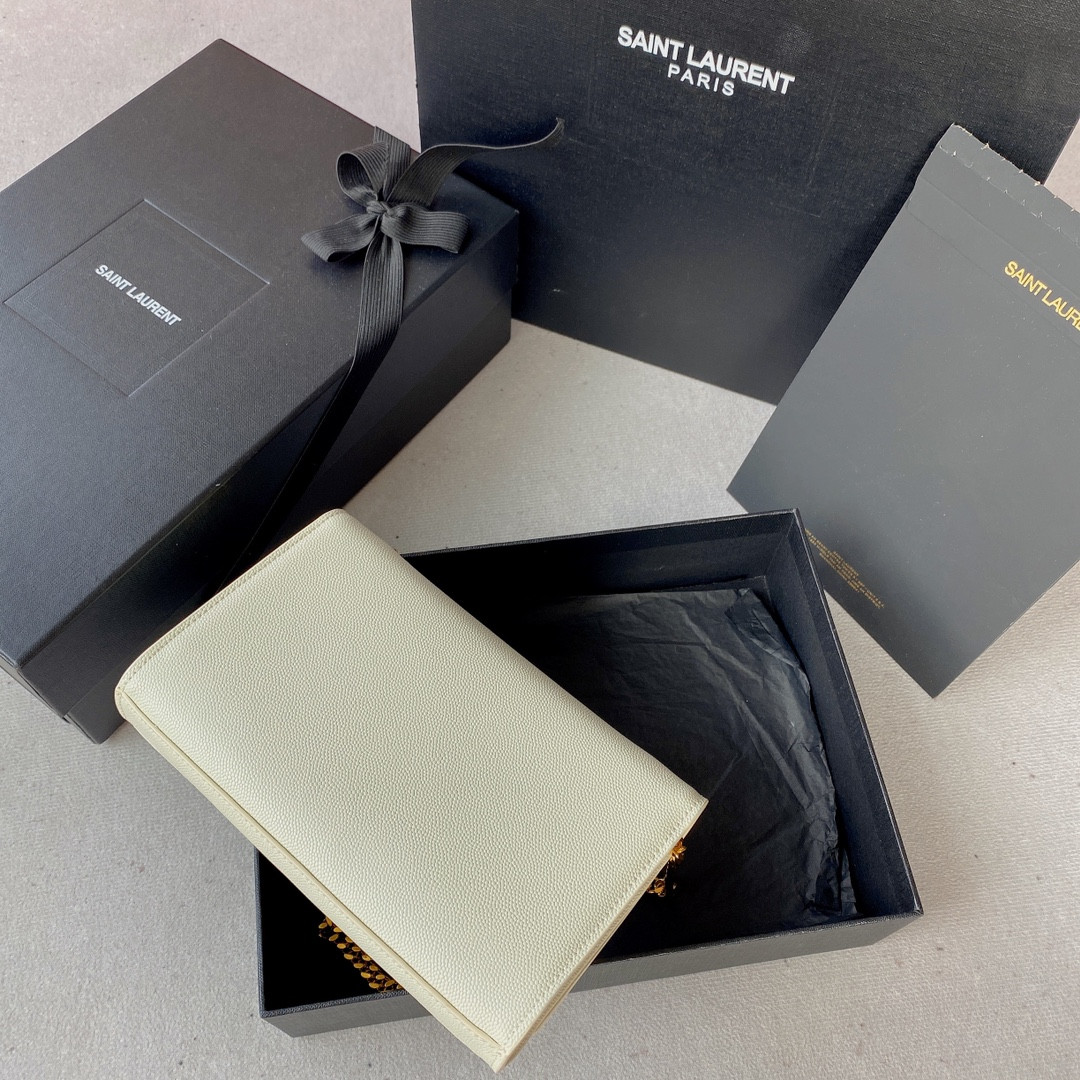 Y*L KATE SMALL IN GRAIN DE POUDRE EMBOSSED LEATHER WHITE 7.8 X 4.9 X 1.9 INCHES