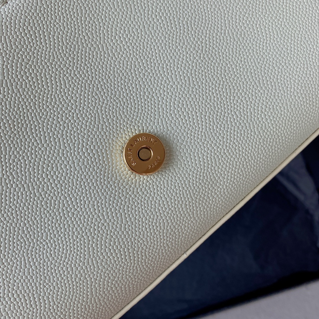 Y*L KATE SMALL IN GRAIN DE POUDRE EMBOSSED LEATHER WHITE 7.8 X 4.9 X 1.9 INCHES