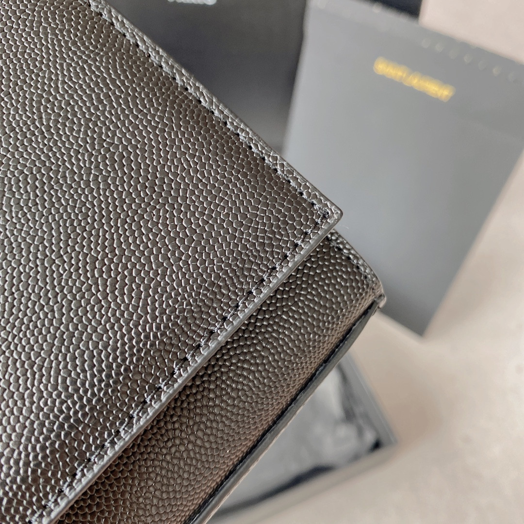 Y*L KATE SMALL IN GRAIN DE POUDRE EMBOSSED LEATHER NAVY GOLD 7.8 X 4.9 X 1.9 INCHES