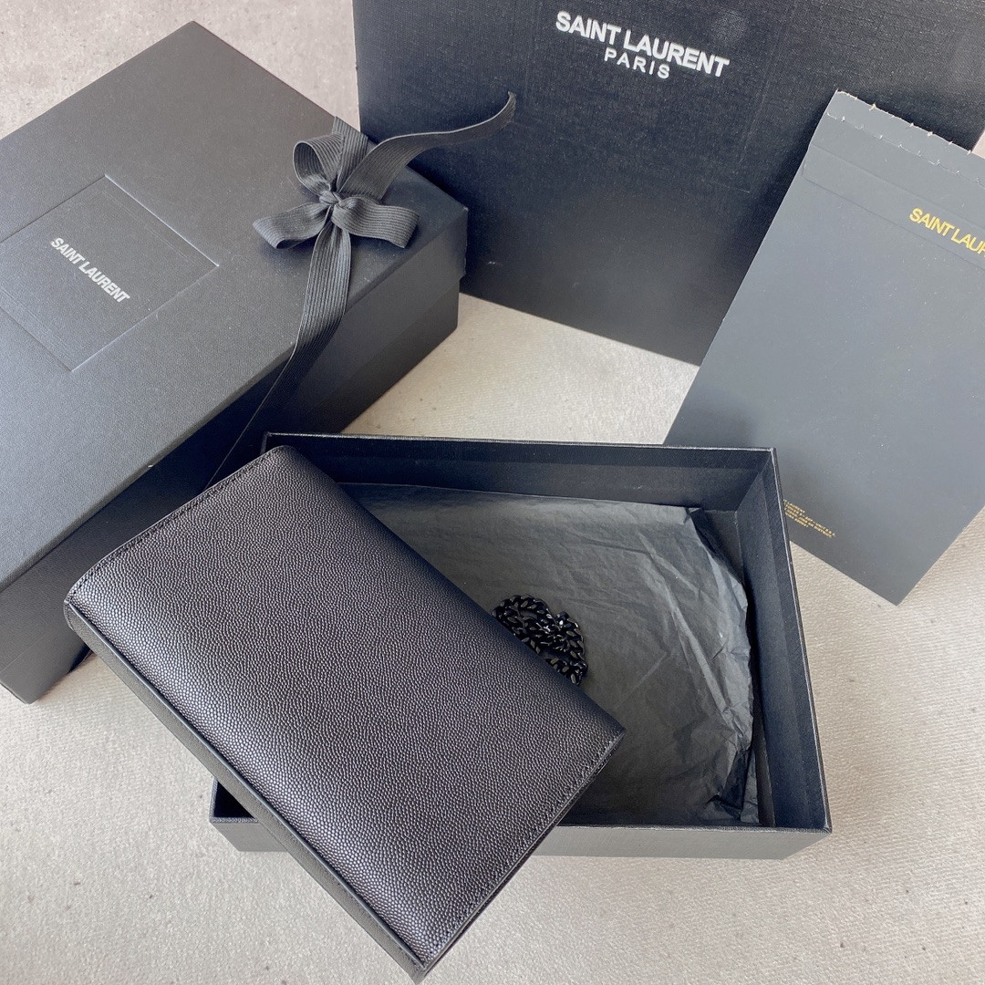 Y*L KATE SMALL IN GRAIN DE POUDRE EMBOSSED LEATHER NAVY 7.8 X 4.9 X 1.9 INCHES