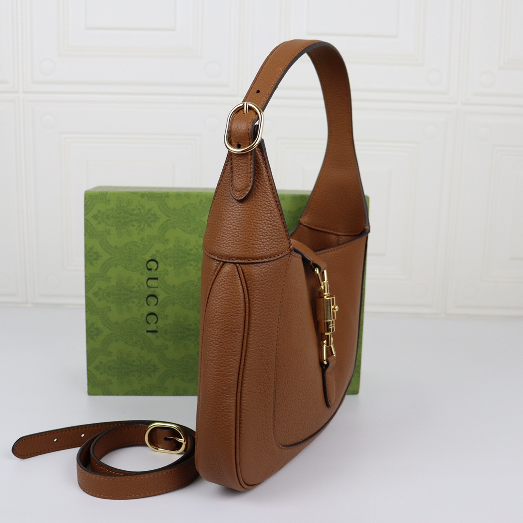 G*u*i JACKIE SMALL SHOULDER BAG Brown 10.8"W x 7.5"H x 1.6"D