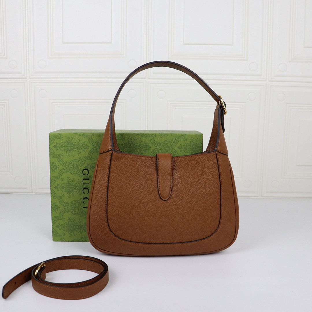 G*u*i JACKIE SMALL SHOULDER BAG Brown 10.8"W x 7.5"H x 1.6"D