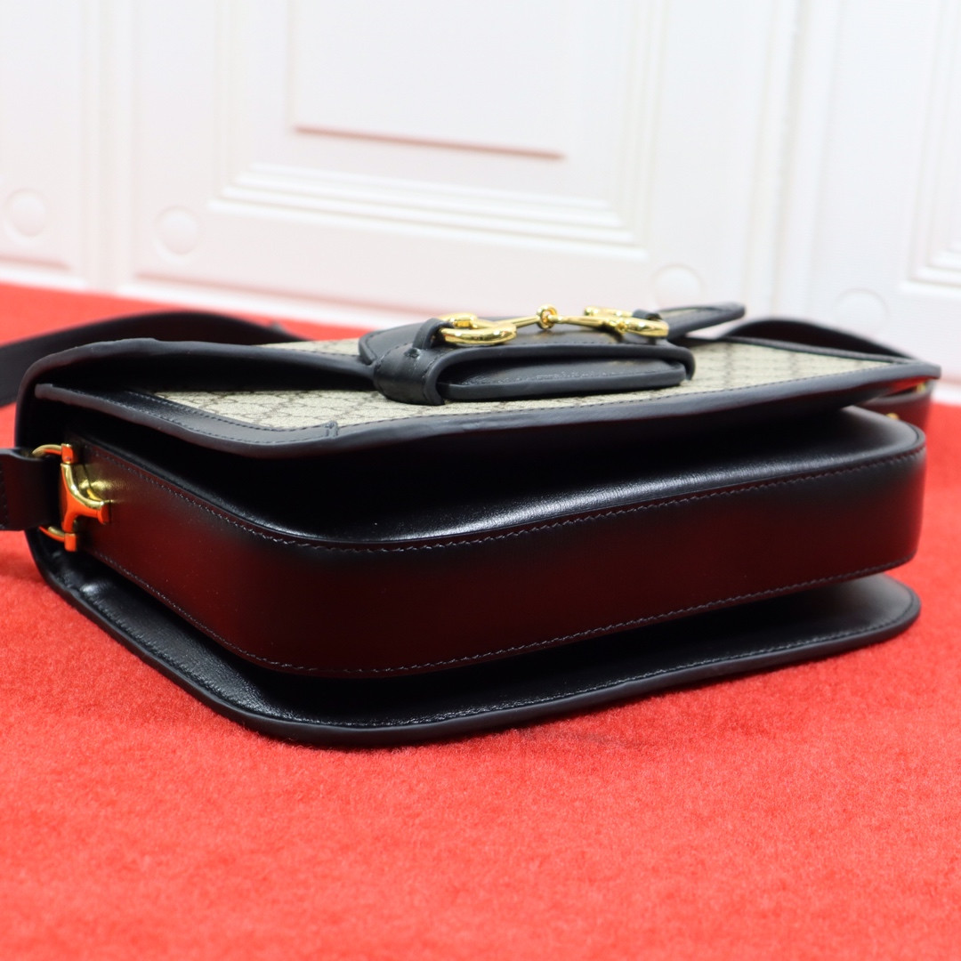 G*u*i HORSEBIT 1955 SHOULDER BAG Beige Black 9.8"W x 7"H x 3.1"D