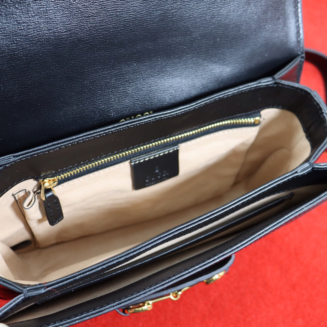 G*u*i HORSEBIT 1955 SHOULDER BAG Beige Black 9.8"W x 7"H x 3.1"D