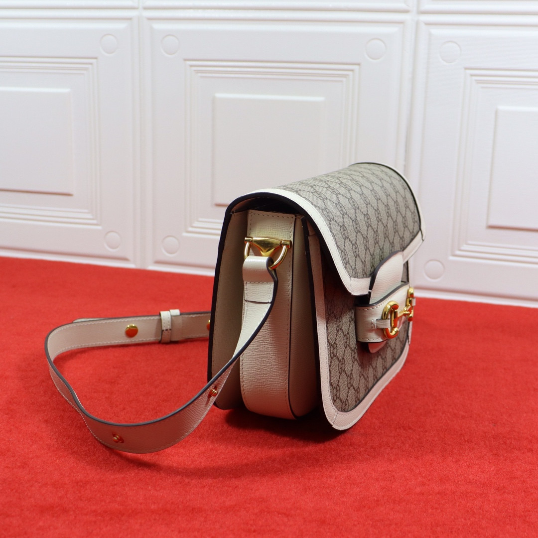 G*u*i HORSEBIT 1955 SHOULDER BAG GRAY WHITE 9.8"W x 7"H x 3.1"D