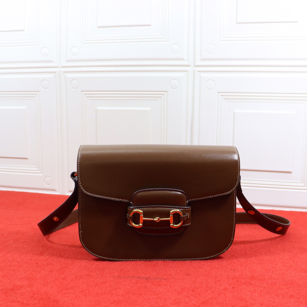 G*u*i HORSEBIT 1955 SHOULDER BAG BROWN 9.8"W x 7"H x 3.1"D