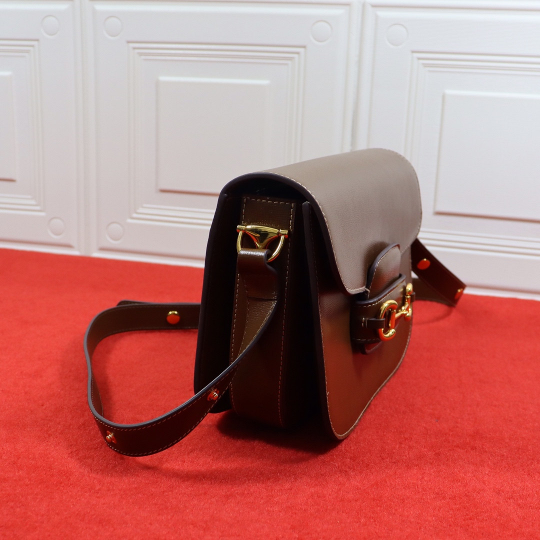 G*u*i HORSEBIT 1955 SHOULDER BAG BROWN 9.8"W x 7"H x 3.1"D
