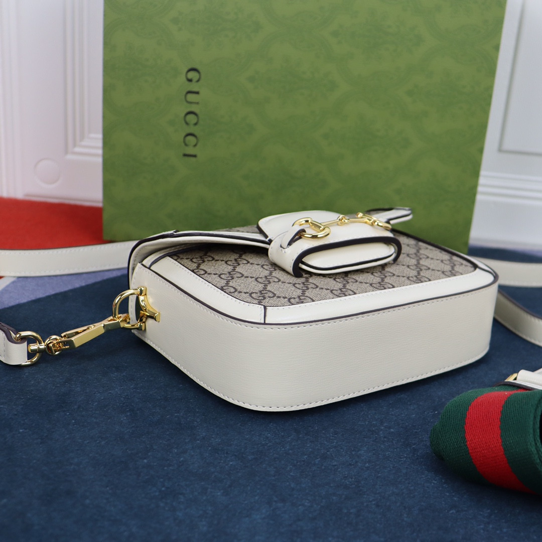 G*u*i HORSEBIT 1955 MINI BAG GRAY WHITE 8.1"W x 5.7"H x 2"D