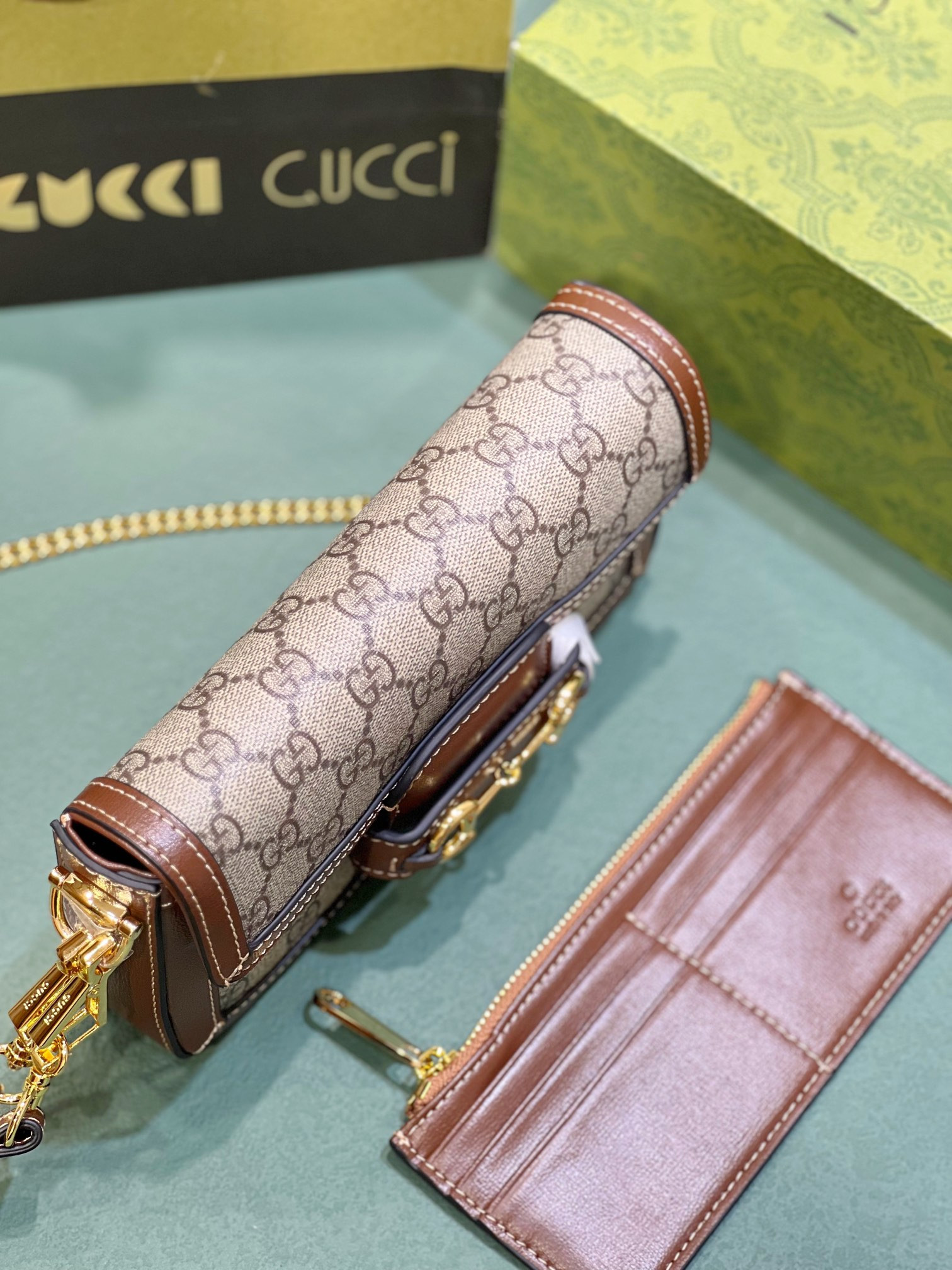 G*u*i HORSEBIT 1955 MINI BAG BROWN 8.5"W x 4.9"H x 1.2"D