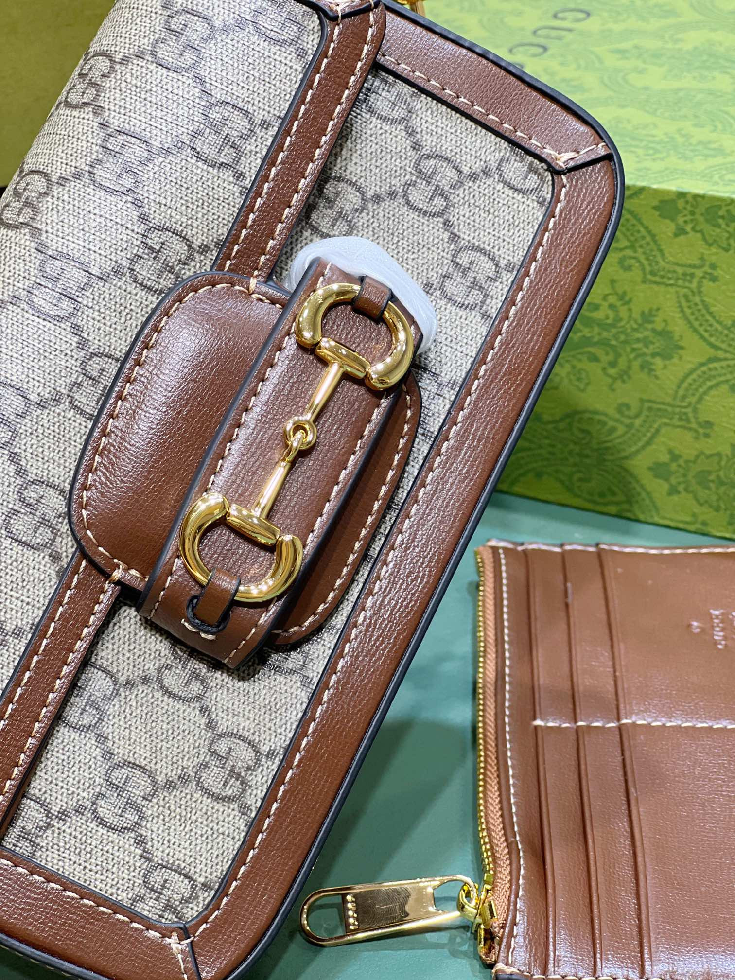 G*u*i HORSEBIT 1955 MINI BAG BROWN 8.5"W x 4.9"H x 1.2"D