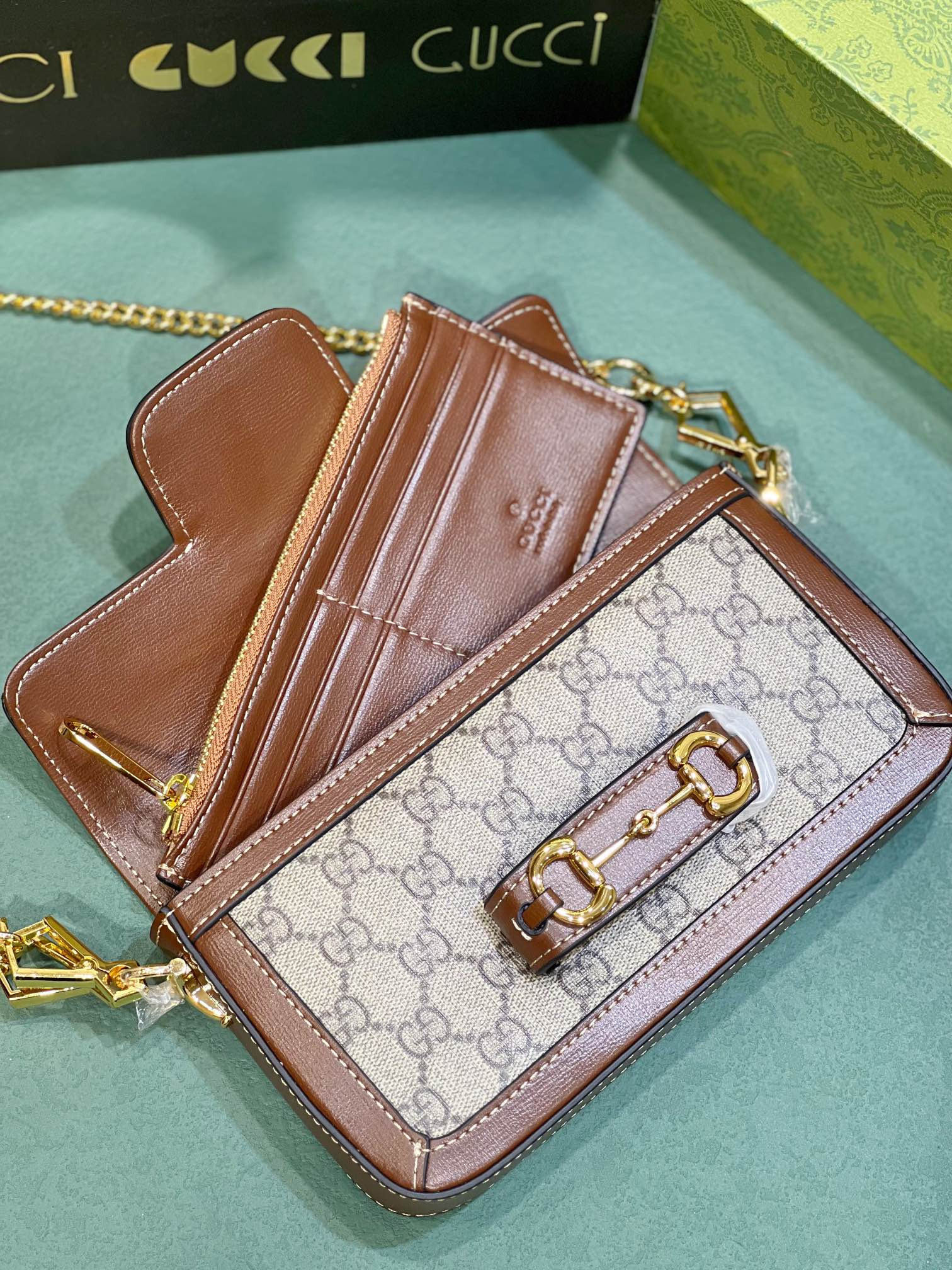 G*u*i HORSEBIT 1955 MINI BAG BROWN 8.5"W x 4.9"H x 1.2"D