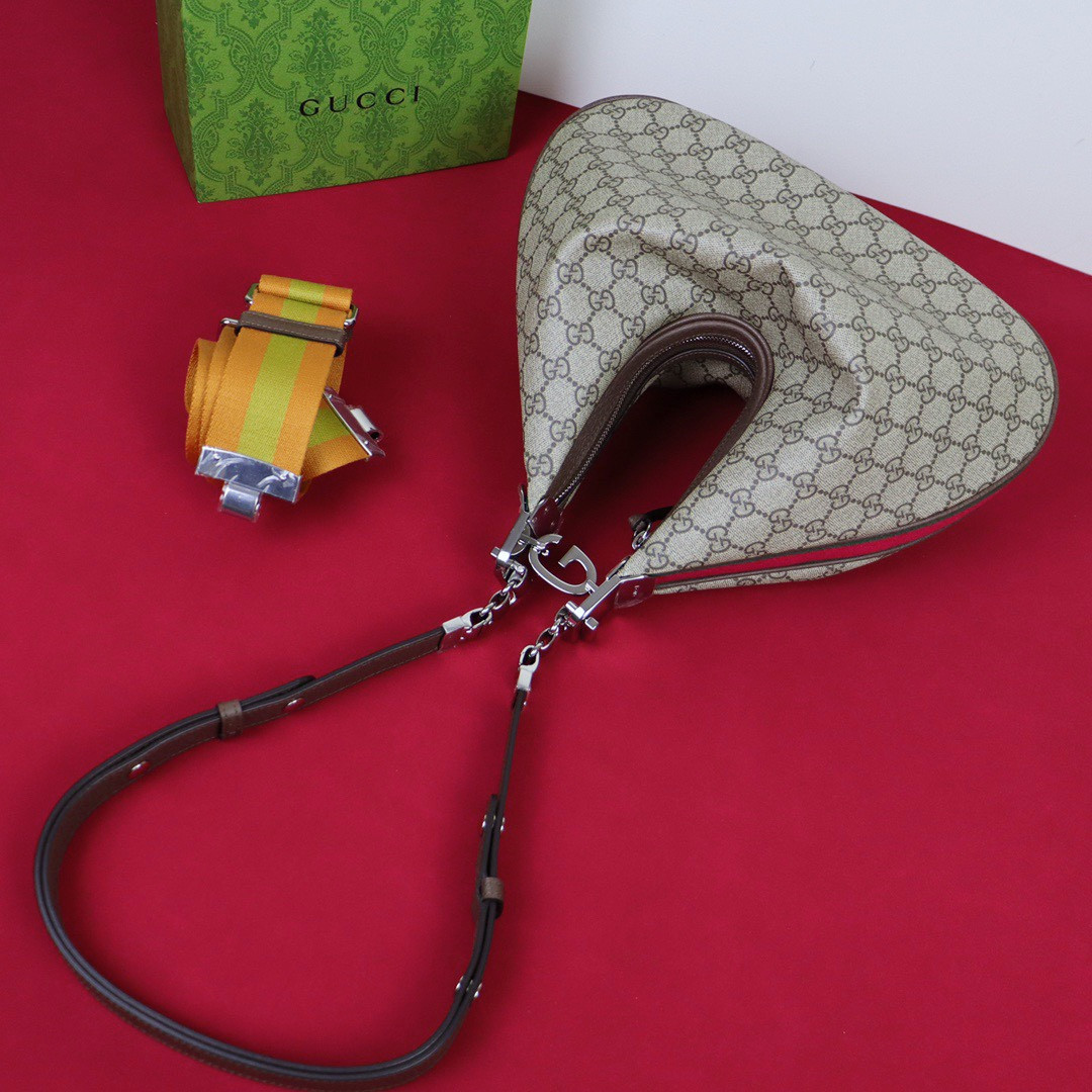 G*u*i ATTACHE MEDIUM SHOULDER BAG Beige and blue 13.8″W x 12.6″H x 2.4″D