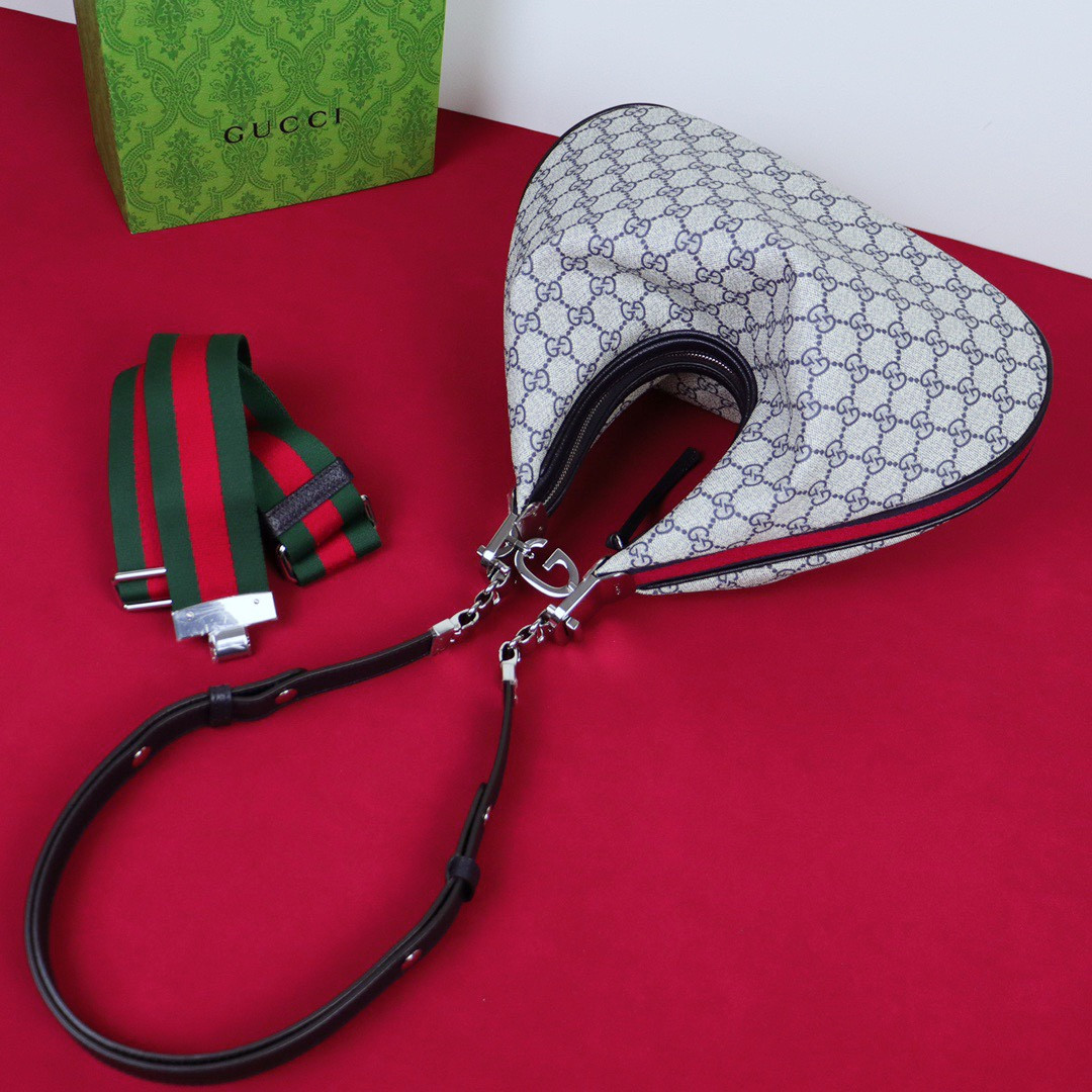 G*u*i ATTACHE MEDIUM SHOULDER BAG BEIGE BLUE 13.8″W x 12.6″H x 2.4″D