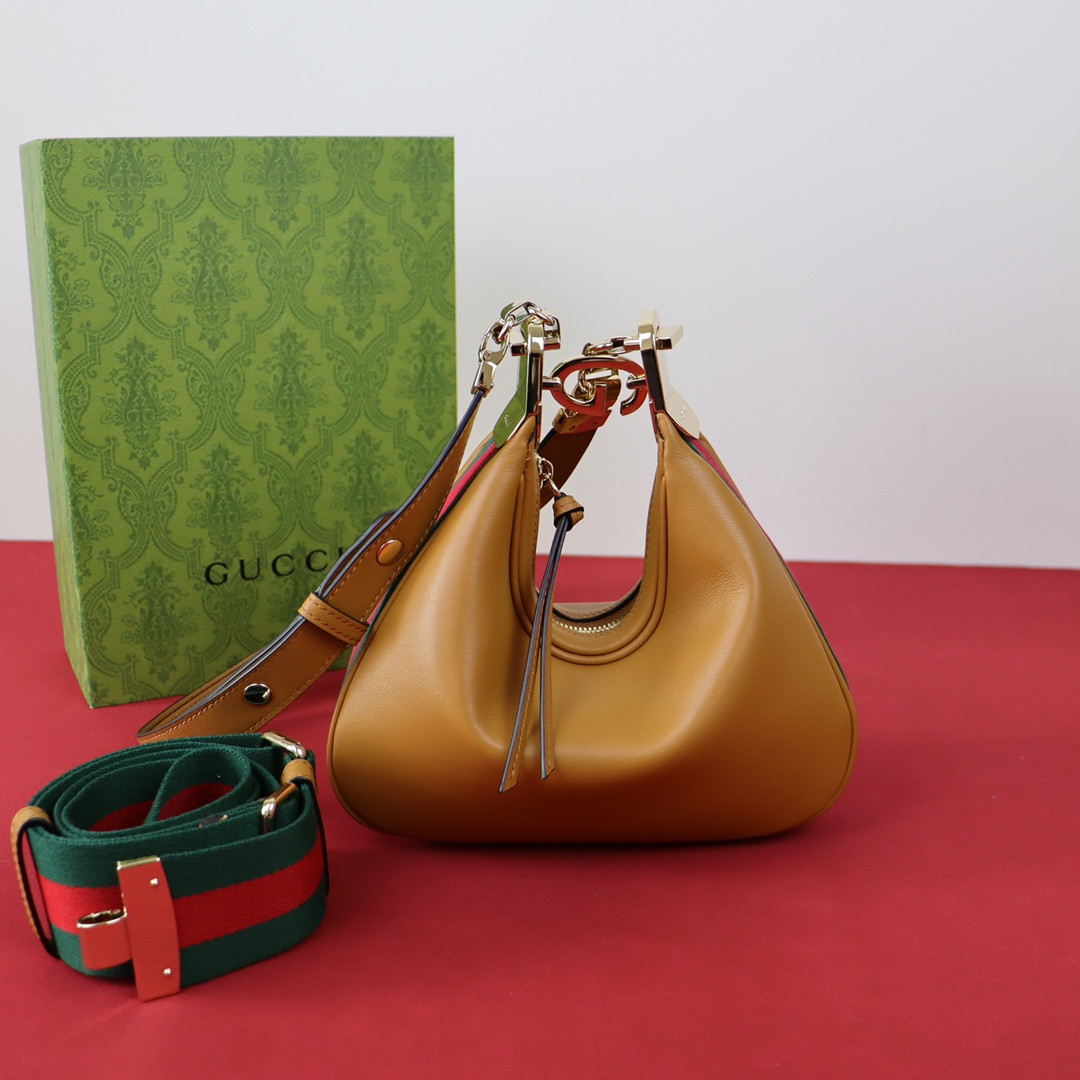 G*u*i ATTACHE SMALL SHOULDER BAG BROWN 9"W x 8.7"H x 2"D