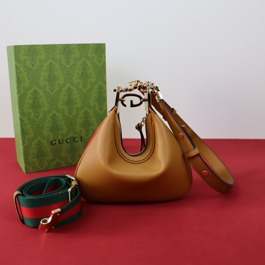 G*u*i ATTACHE SMALL SHOULDER BAG BROWN 9"W x 8.7"H x 2"D