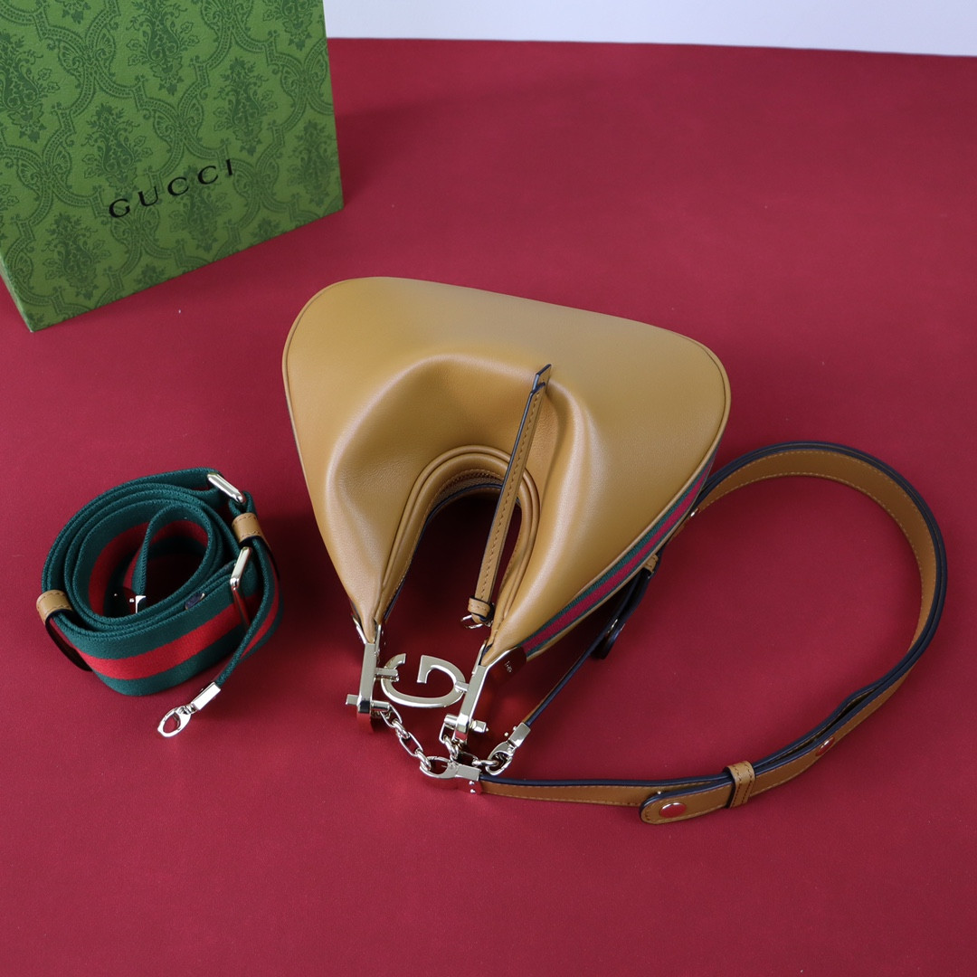 G*u*i ATTACHE SMALL SHOULDER BAG BROWN 9"W x 8.7"H x 2"D