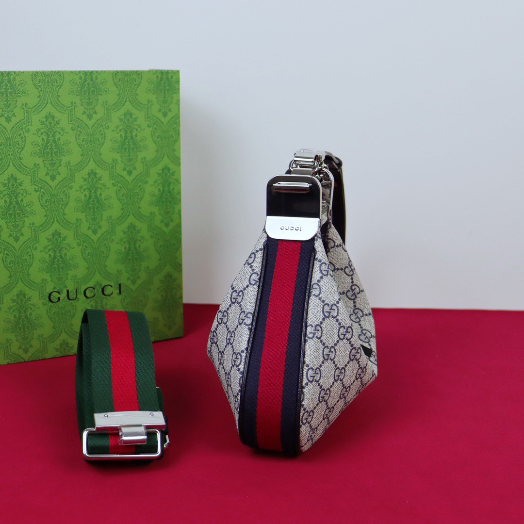 G*u*i ATTACHE SMALL SHOULDER BAG Beige and blue 9"W x 8.7"H x 2"D