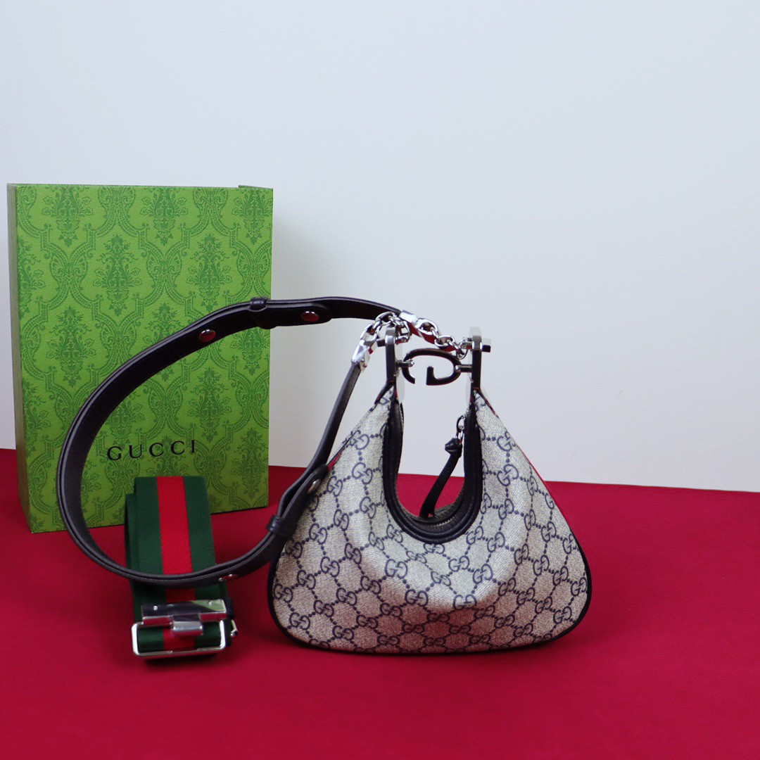 G*u*i ATTACHE SMALL SHOULDER BAG Beige and blue 9"W x 8.7"H x 2"D