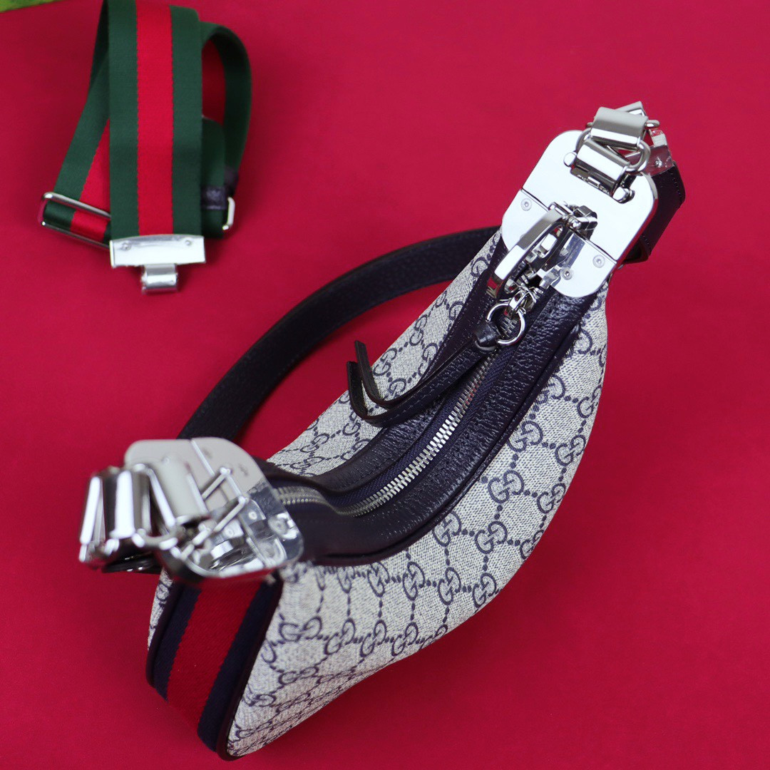 G*u*i ATTACHE SMALL SHOULDER BAG Beige and gray 9"W x 8.7"H x 2"D