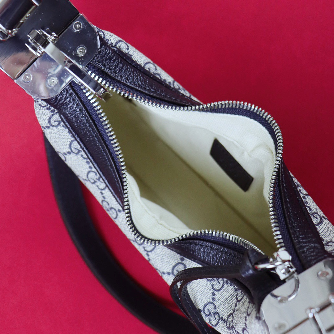 G*u*i ATTACHE SMALL SHOULDER BAG Beige and blue 9"W x 8.7"H x 2"D