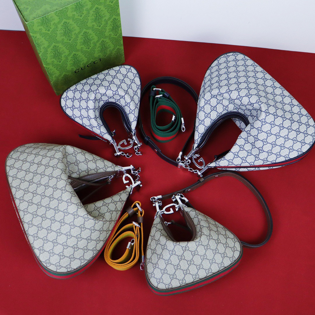 G*u*i ATTACHE SMALL SHOULDER BAG Beige and gray 9"W x 8.7"H x 2"D