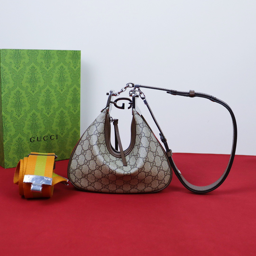 G*u*i ATTACHE SMALL SHOULDER BAG Beige and blue 9"W x 8.7"H x 2"D