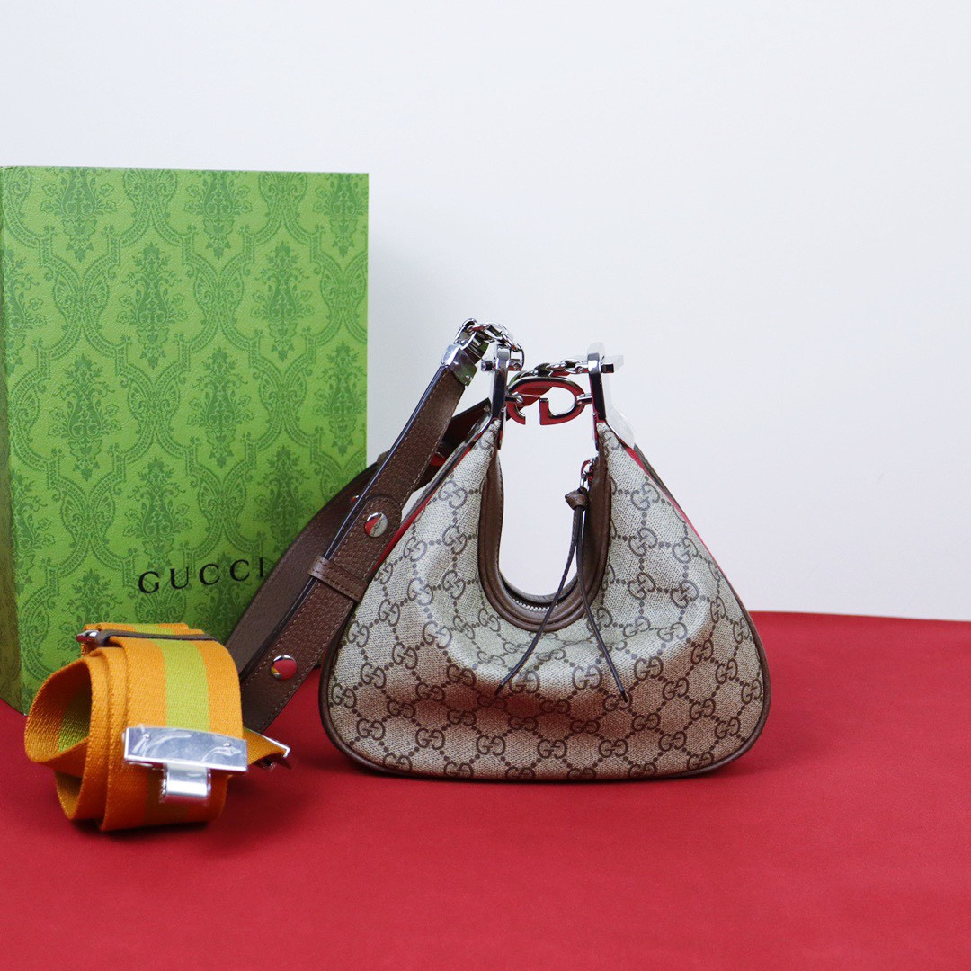 G*u*i ATTACHE SMALL SHOULDER BAG Beige and blue 9"W x 8.7"H x 2"D