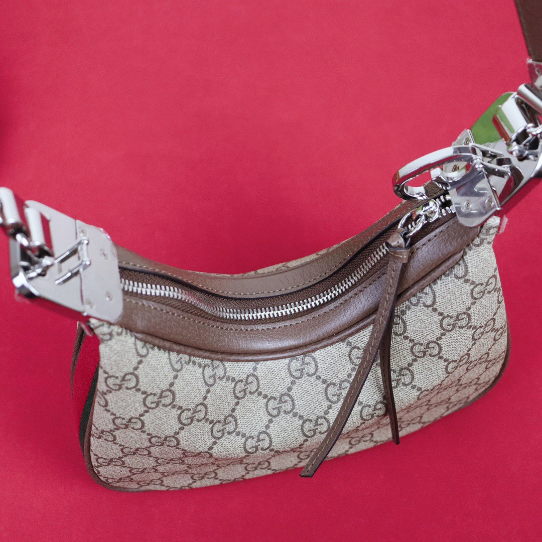 G*u*i ATTACHE SMALL SHOULDER BAG Beige and blue 9"W x 8.7"H x 2"D