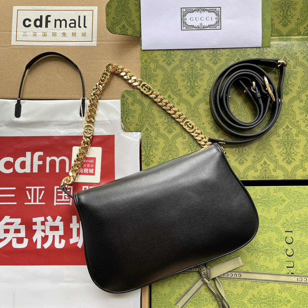 G*u*i BLONDIE SHOULDER BAG BLACK 11"W x 6.3"H x 1.6"D