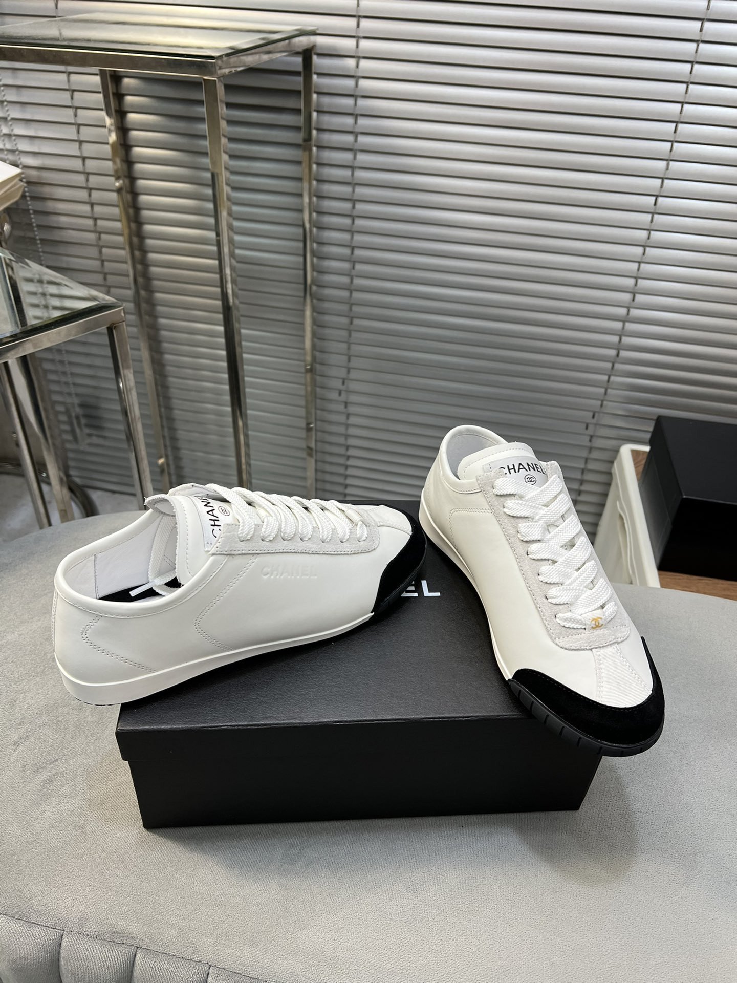 UA Ch*el SNEAKERS Calfskin & Suede Calfskin White & Black
