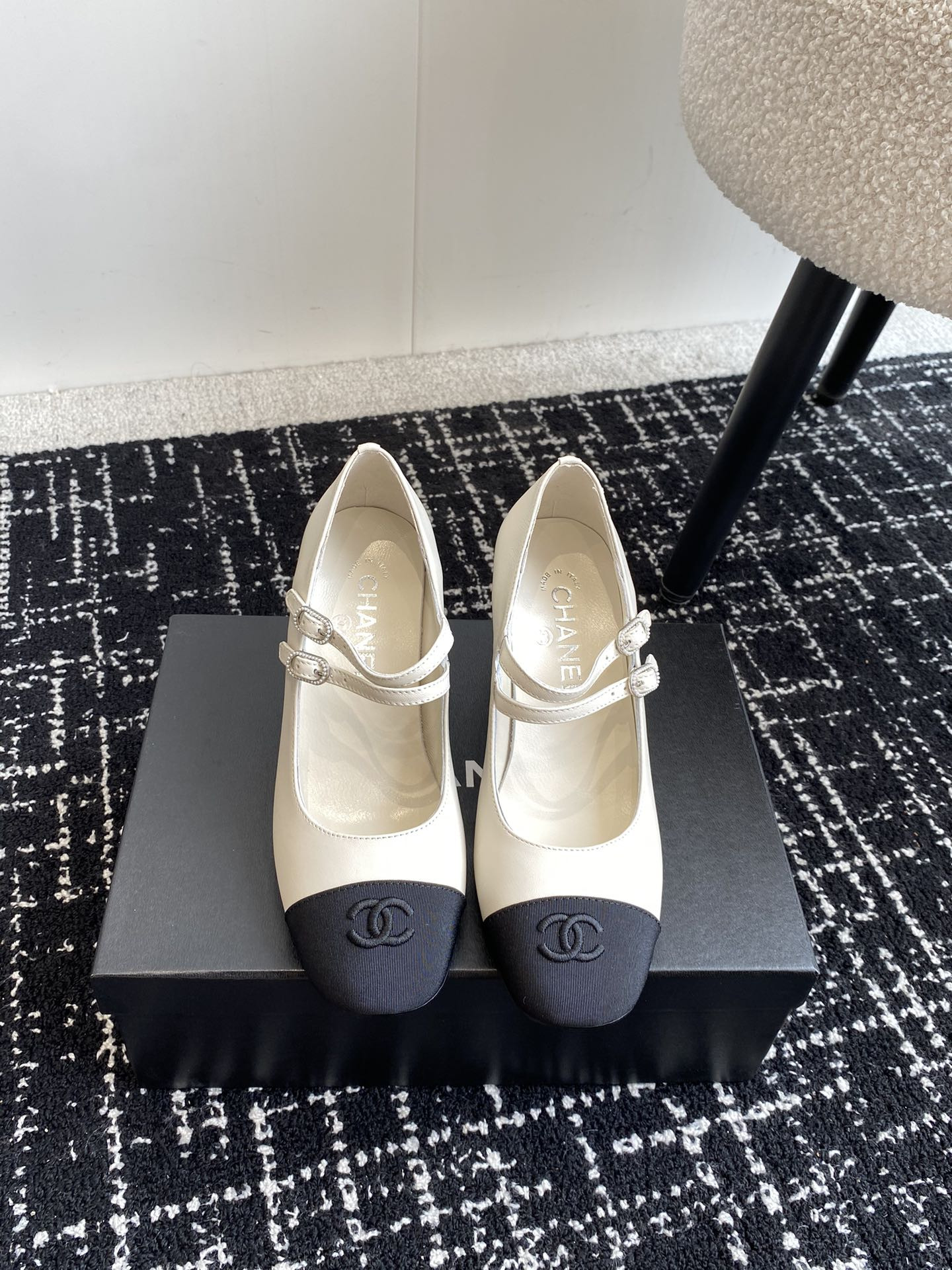 UA Ch*el MARY JANES Lambskin & Grosgrain