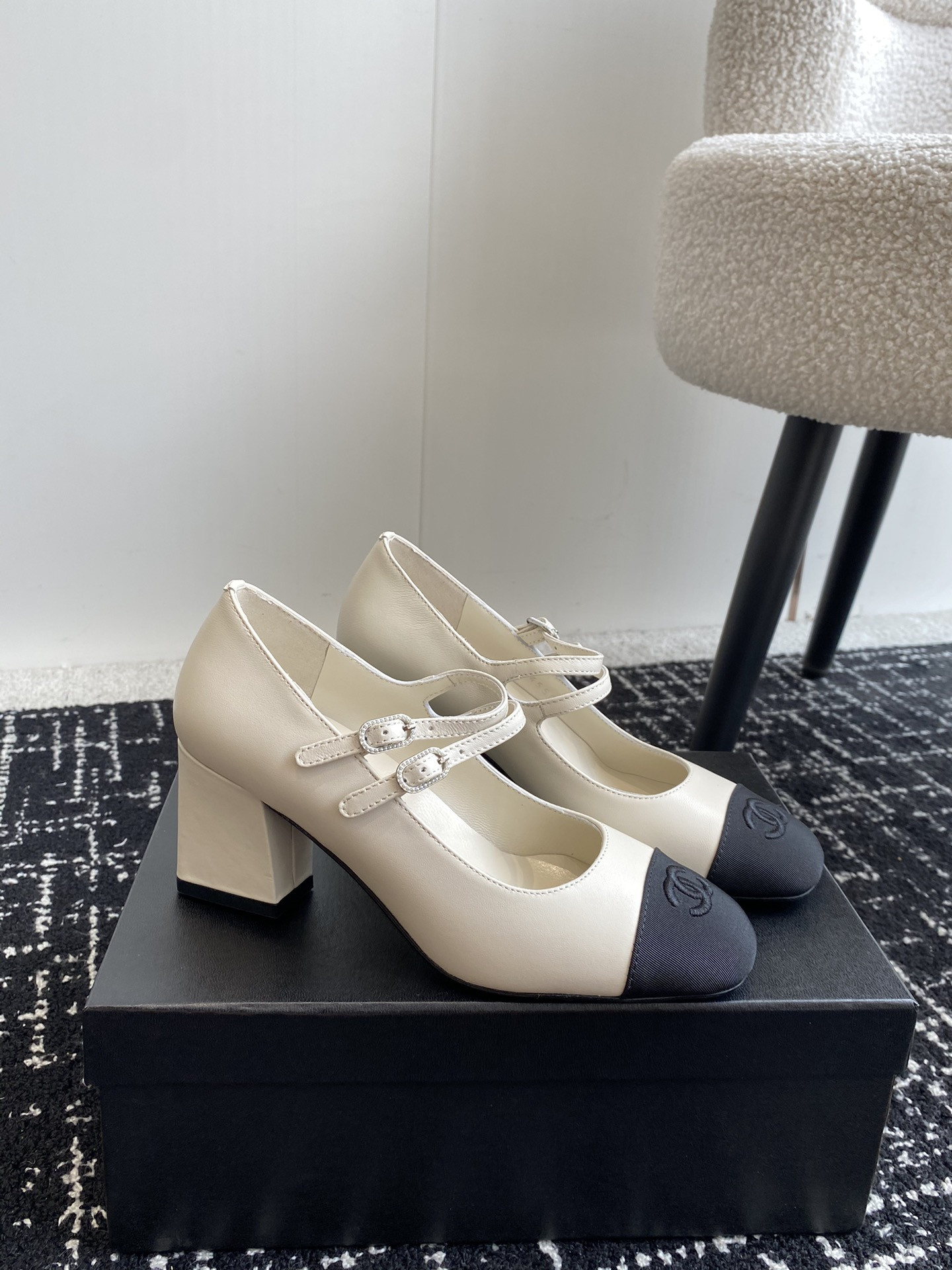 UA Ch*el MARY JANES Lambskin & Grosgrain